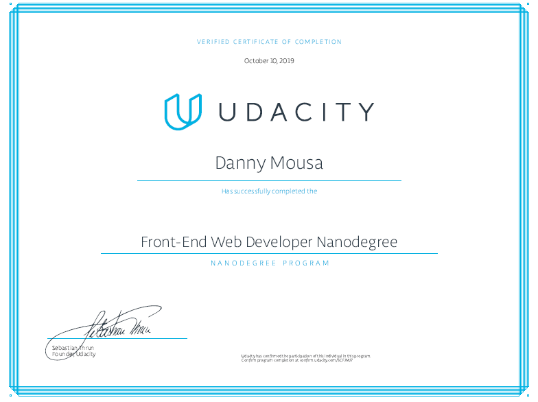 my certificatea at front-end development